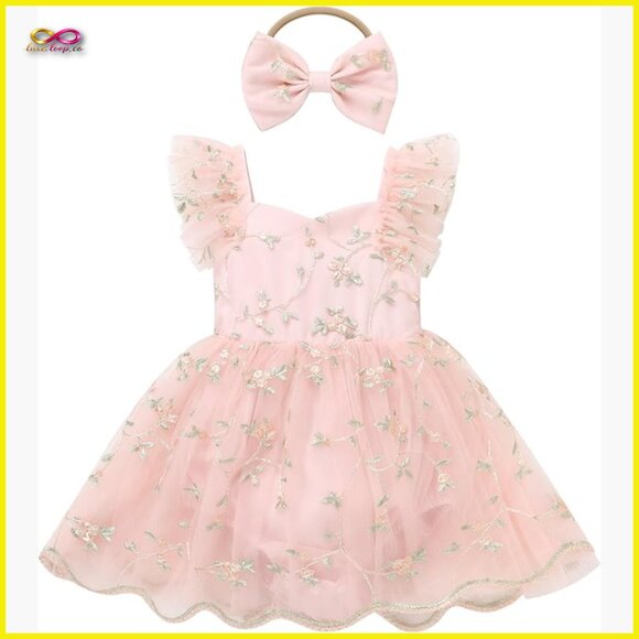 Other - Floral Lace Tulle Romper Tutu Dress Headband Set Boho Princess Birthday Outfit